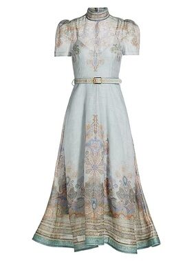 Zimmerman copy Light Blue Paisley Print High-Neck Midi Dress